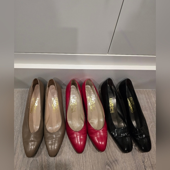 Salvatore Ferragamo Leather Pumps - Red, Black, and Brown - Picture 1 of 11